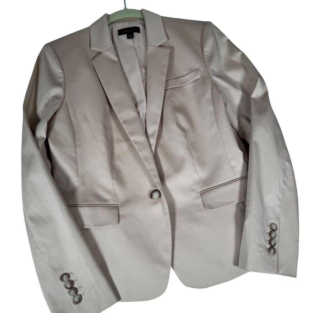 Ann Taylor Womens 6 Tan Beige One Button‎ Blazer Jacket Cotton Blend 459129